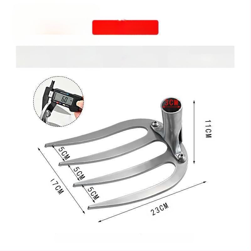 Keturių dantų kaltas plieninis grėblys daržo žemei laisvinti ir daržininkystei