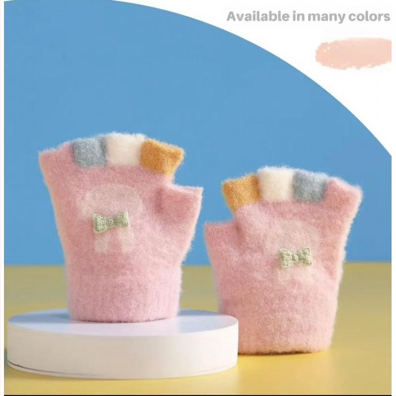 Kūdikio megztos žiemos pirštinės su kiškiu motyvu, unisex, atviri pirštai