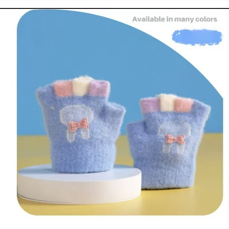 Kūdikio megztos žiemos pirštinės su kiškiu motyvu, unisex, atviri pirštai