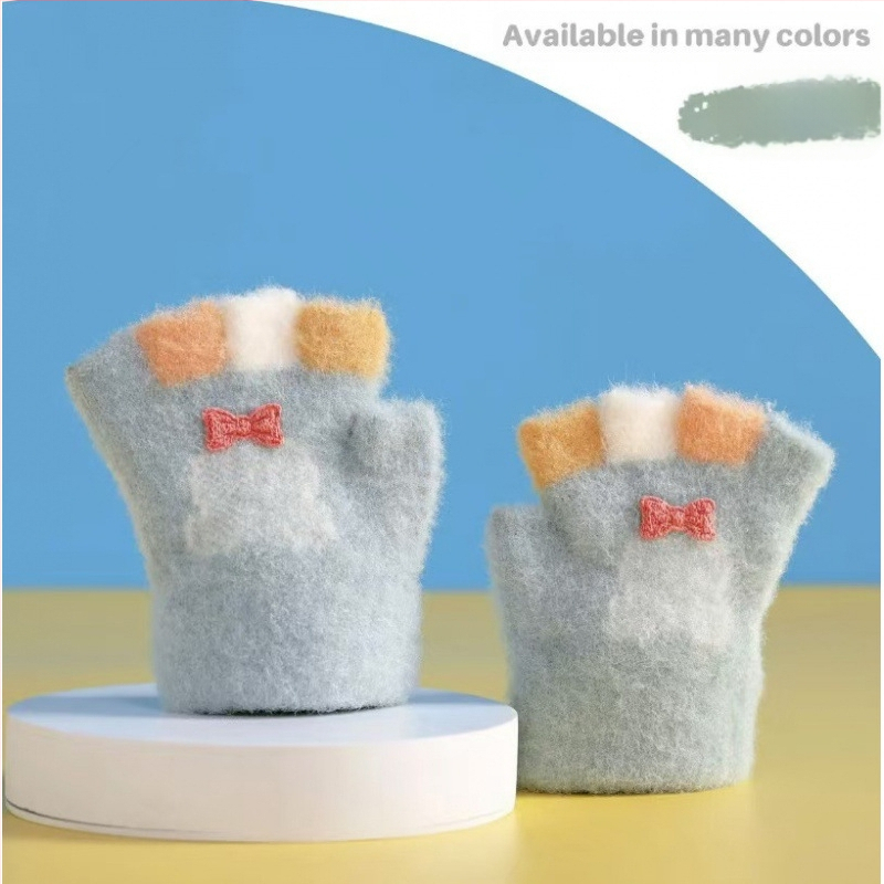 Kūdikio megztos žiemos pirštinės su kiškiu motyvu, unisex, atviri pirštai