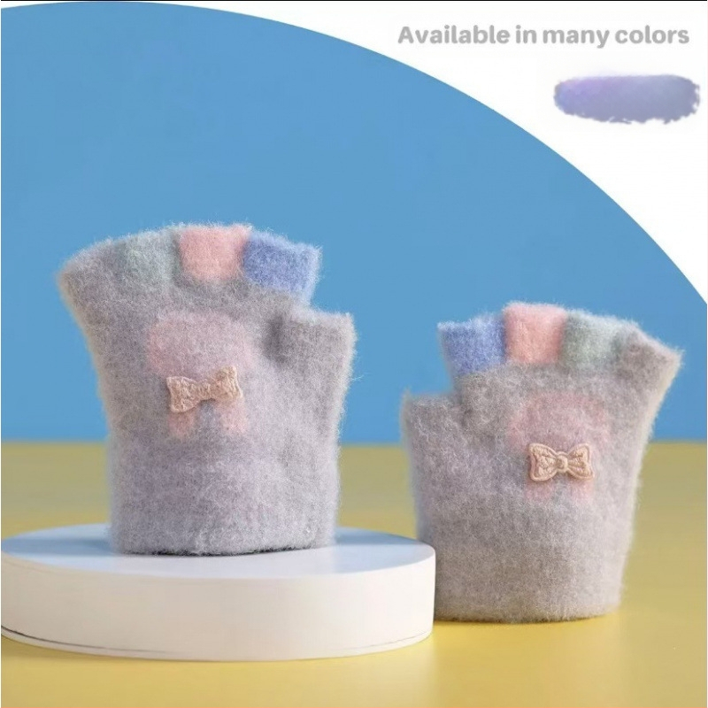 Kūdikio megztos žiemos pirštinės su kiškiu motyvu, unisex, atviri pirštai