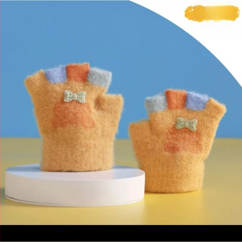 Kūdikio megztos žiemos pirštinės su kiškiu motyvu, unisex, atviri pirštai