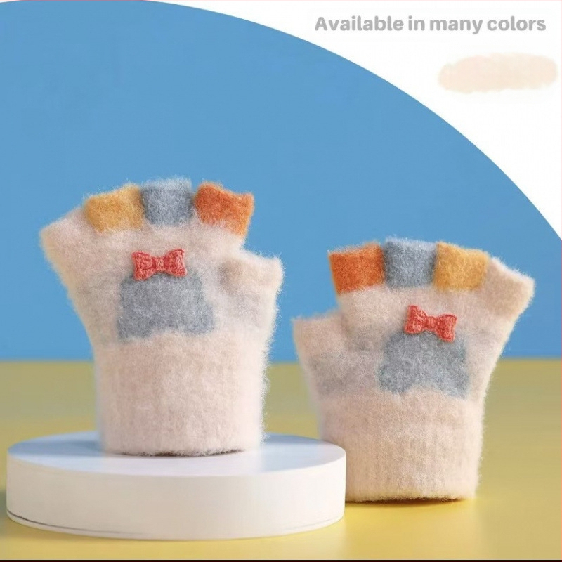 Kūdikio megztos žiemos pirštinės su kiškiu motyvu, unisex, atviri pirštai