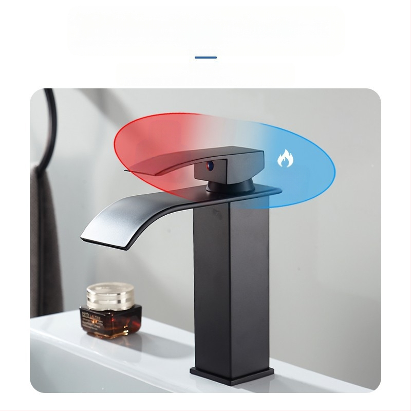 Vízesés stílusú mosdócsaptele rozsdamentes acélból, egykaros keverő, kerámiás szeleppel