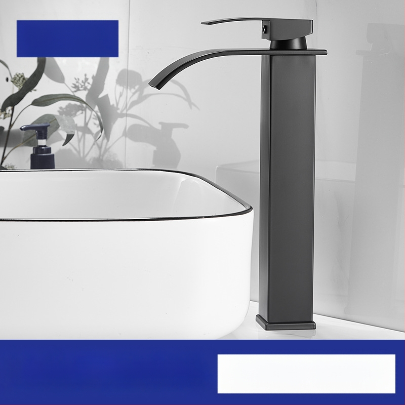 Vízesés stílusú mosdócsaptele rozsdamentes acélból, egykaros keverő, kerámiás szeleppel