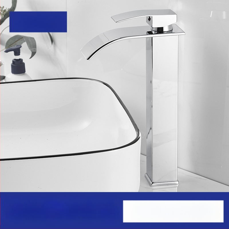 Vízesés stílusú mosdócsaptele rozsdamentes acélból, egykaros keverő, kerámiás szeleppel