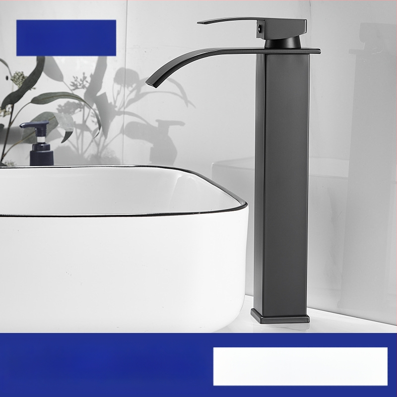 Vízesés stílusú mosdócsaptele rozsdamentes acélból, egykaros keverő, kerámiás szeleppel