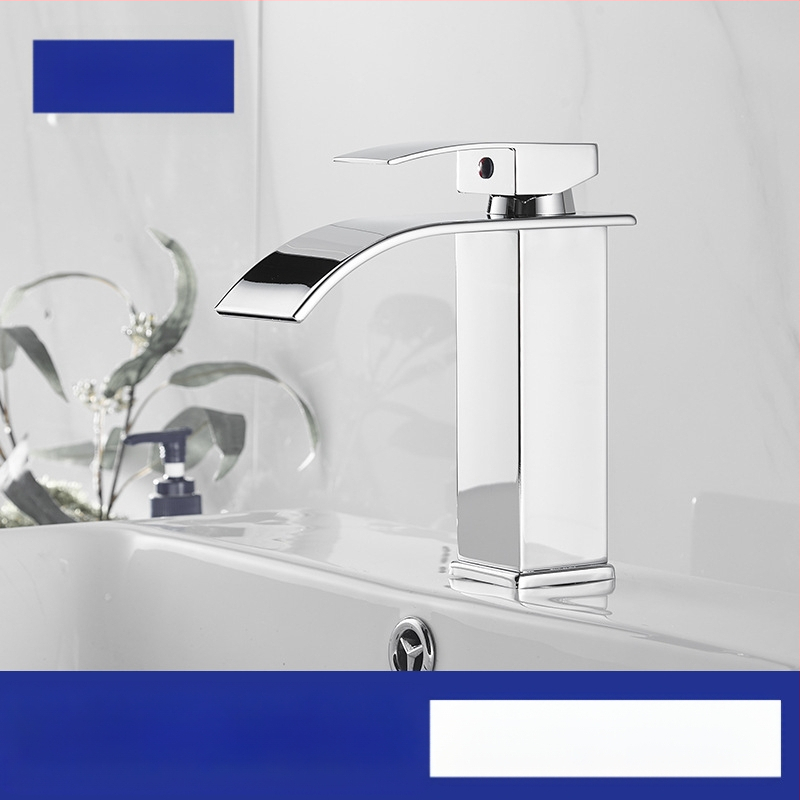 Vízesés stílusú mosdócsaptele rozsdamentes acélból, egykaros keverő, kerámiás szeleppel