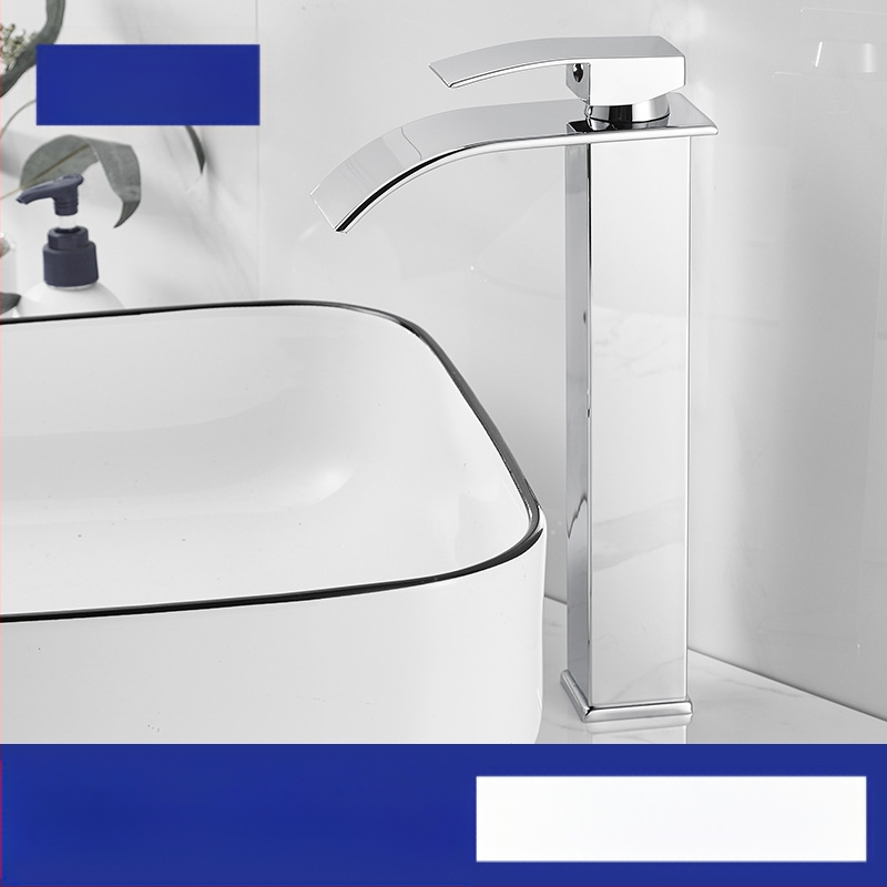 Vízesés stílusú mosdócsaptele rozsdamentes acélból, egykaros keverő, kerámiás szeleppel