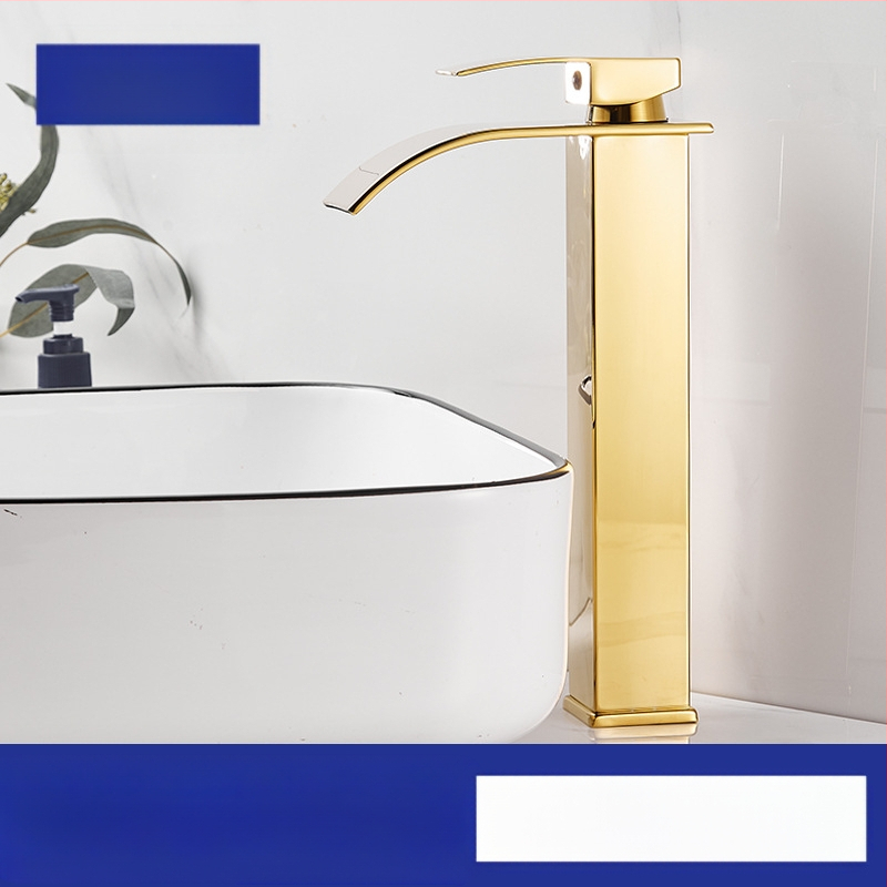 Vízesés stílusú mosdócsaptele rozsdamentes acélból, egykaros keverő, kerámiás szeleppel