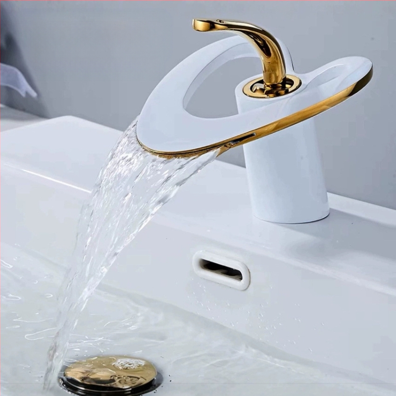 Réz anyagú fürdőszobai csaptele, modern minimalista dizájn, keverőcsap, emelőnyílású működés, bemenet-kimenet 2/1, kerámiás szeleppel