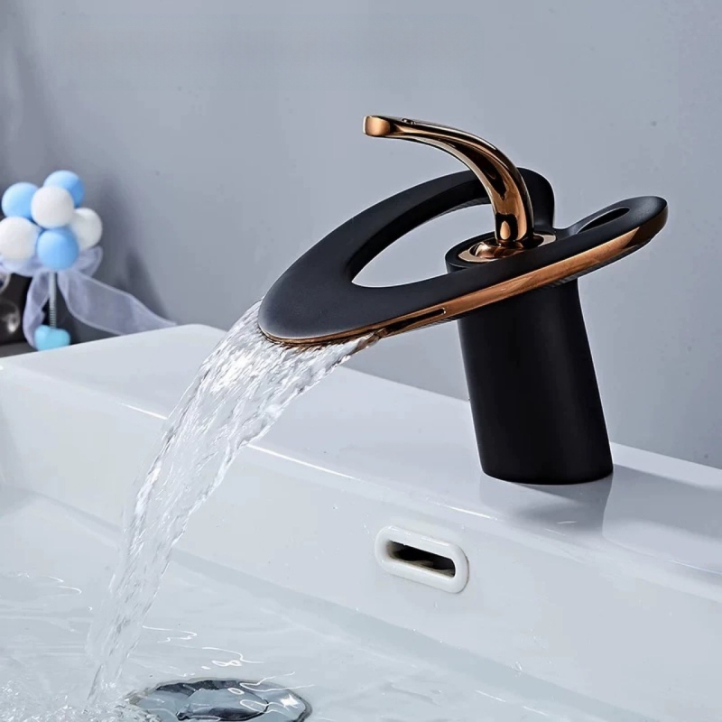 Réz anyagú fürdőszobai csaptele, modern minimalista dizájn, keverőcsap, emelőnyílású működés, bemenet-kimenet 2/1, kerámiás szeleppel