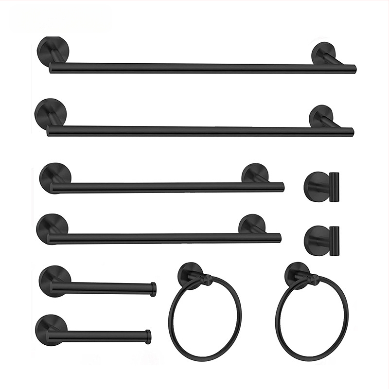 Комплект за кърпи от неръждаема стомана 304 за баня, стенен монтаж: пръчка за кърпи, държач за салфетки, пръстени за кърпи и закачалки; модерен минималистичен стил; шестчастен комплект и повече
