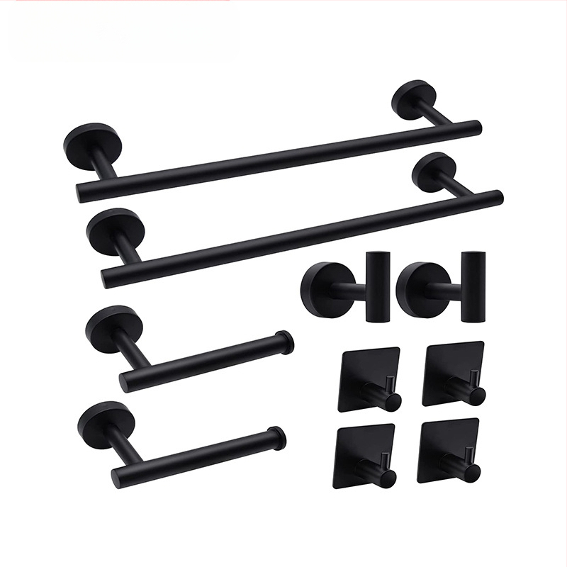 Комплект за кърпи от неръждаема стомана 304 за баня, стенен монтаж: пръчка за кърпи, държач за салфетки, пръстени за кърпи и закачалки; модерен минималистичен стил; шестчастен комплект и повече