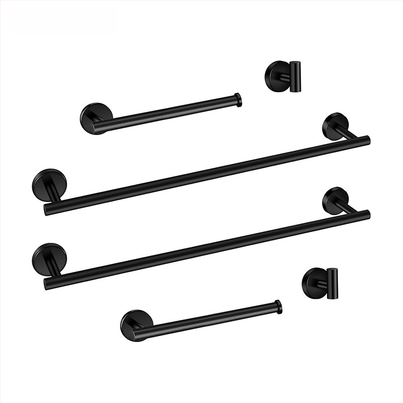 Комплект за кърпи от неръждаема стомана 304 за баня, стенен монтаж: пръчка за кърпи, държач за салфетки, пръстени за кърпи и закачалки; модерен минималистичен стил; шестчастен комплект и повече