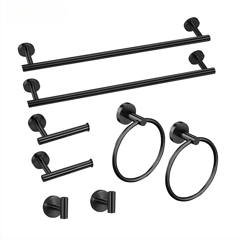 Комплект за кърпи от неръждаема стомана 304 за баня, стенен монтаж: пръчка за кърпи, държач за салфетки, пръстени за кърпи и закачалки; модерен минималистичен стил; шестчастен комплект и повече