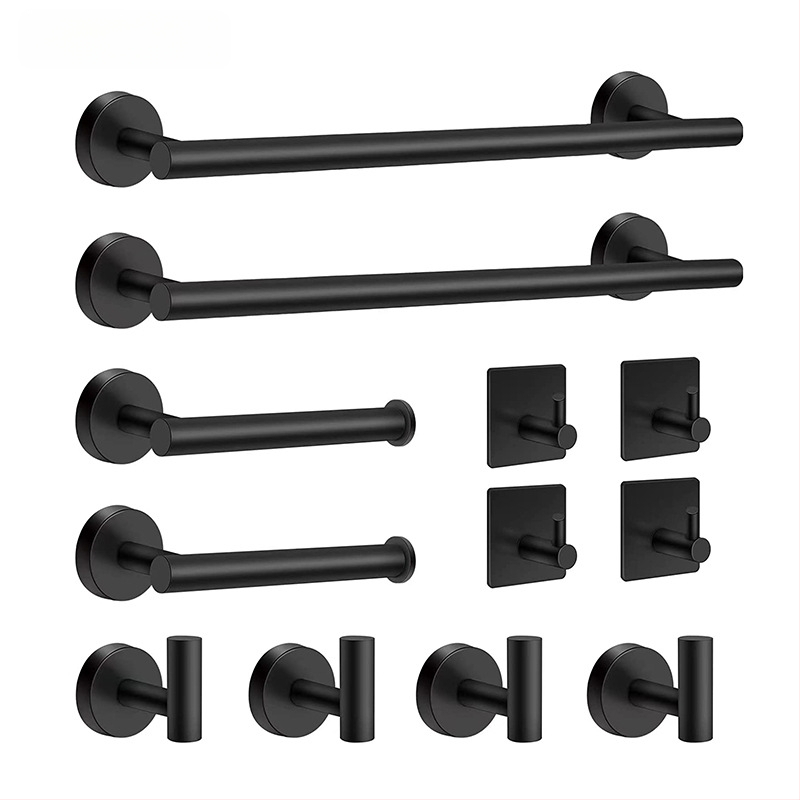 Комплект за кърпи от неръждаема стомана 304 за баня, стенен монтаж: пръчка за кърпи, държач за салфетки, пръстени за кърпи и закачалки; модерен минималистичен стил; шестчастен комплект и повече