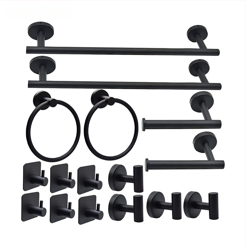 Комплект за кърпи от неръждаема стомана 304 за баня, стенен монтаж: пръчка за кърпи, държач за салфетки, пръстени за кърпи и закачалки; модерен минималистичен стил; шестчастен комплект и повече