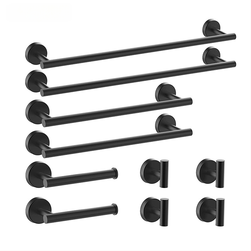Комплект за кърпи от неръждаема стомана 304 за баня, стенен монтаж: пръчка за кърпи, държач за салфетки, пръстени за кърпи и закачалки; модерен минималистичен стил; шестчастен комплект и повече