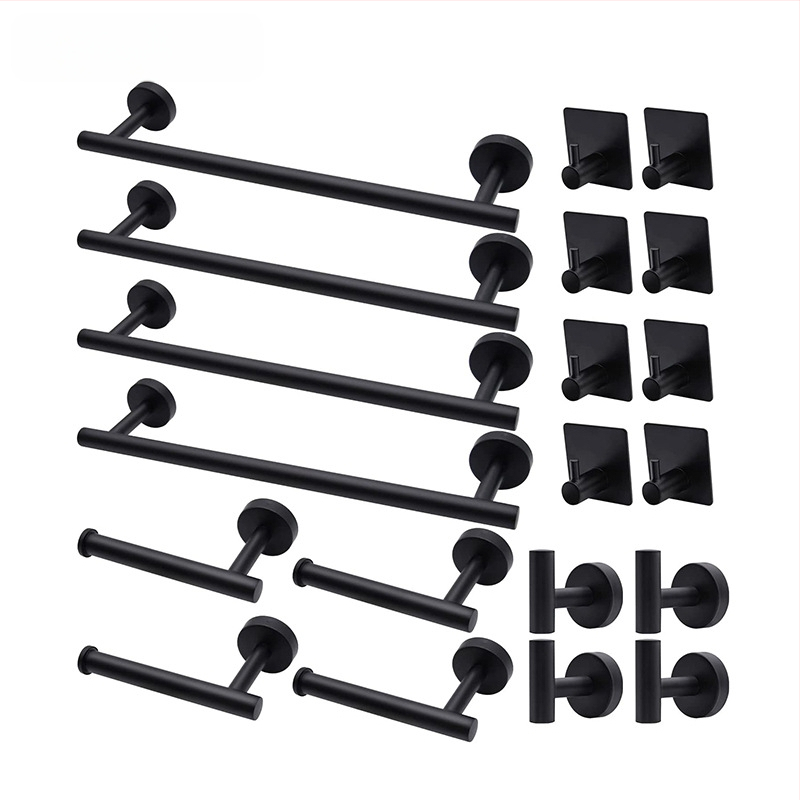 Комплект за кърпи от неръждаема стомана 304 за баня, стенен монтаж: пръчка за кърпи, държач за салфетки, пръстени за кърпи и закачалки; модерен минималистичен стил; шестчастен комплект и повече