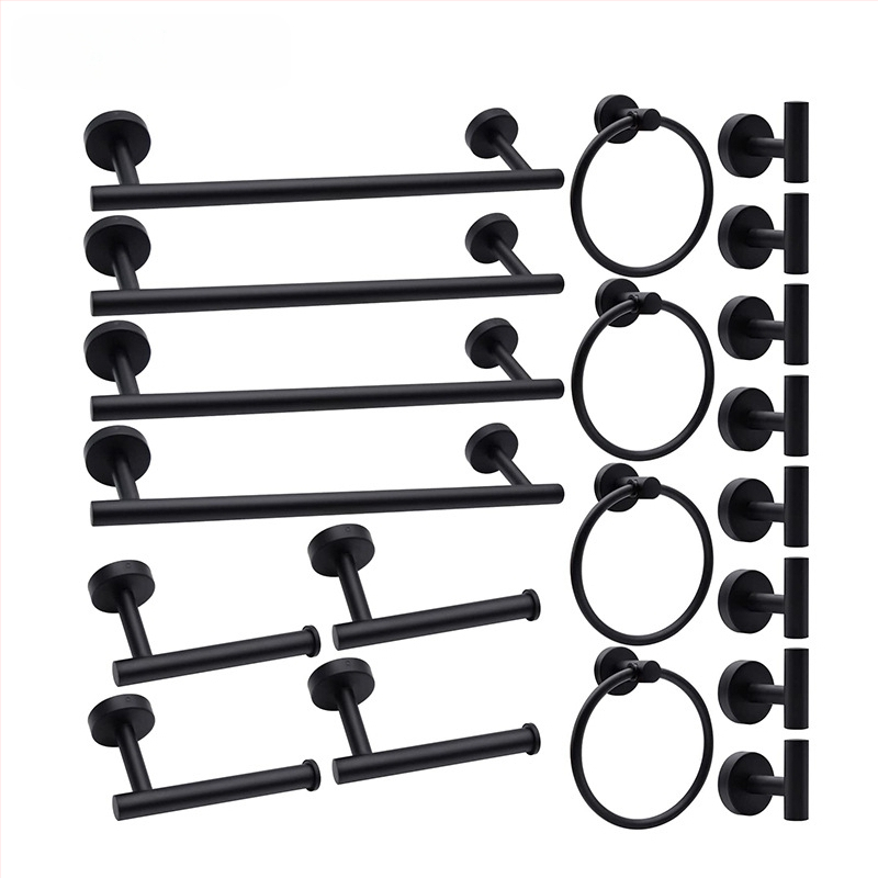 Комплект за кърпи от неръждаема стомана 304 за баня, стенен монтаж: пръчка за кърпи, държач за салфетки, пръстени за кърпи и закачалки; модерен минималистичен стил; шестчастен комплект и повече