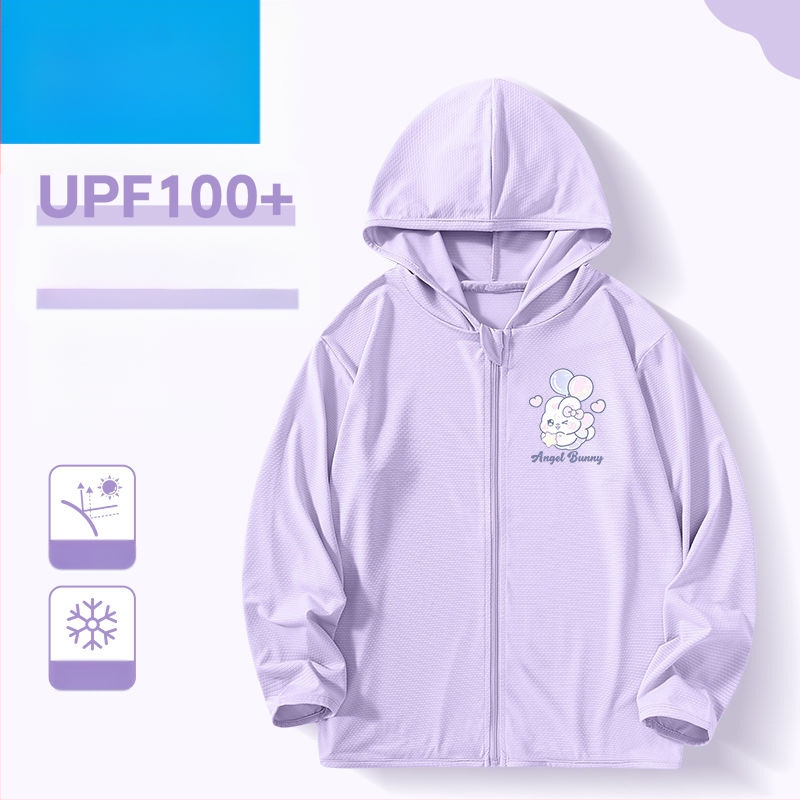 Jachetă de vară pentru fete, protecție solară, material ice silk, 160 g/m², 95% poliester, cu glugă, respirabil
