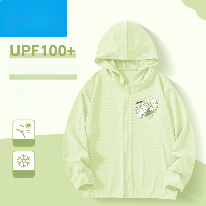 Jachetă de vară pentru fete, protecție solară, material ice silk, 160 g/m², 95% poliester, cu glugă, respirabil