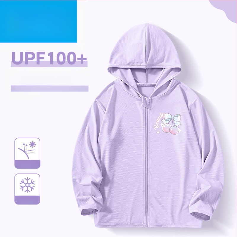 Jachetă de vară pentru fete, protecție solară, material ice silk, 160 g/m², 95% poliester, cu glugă, respirabil