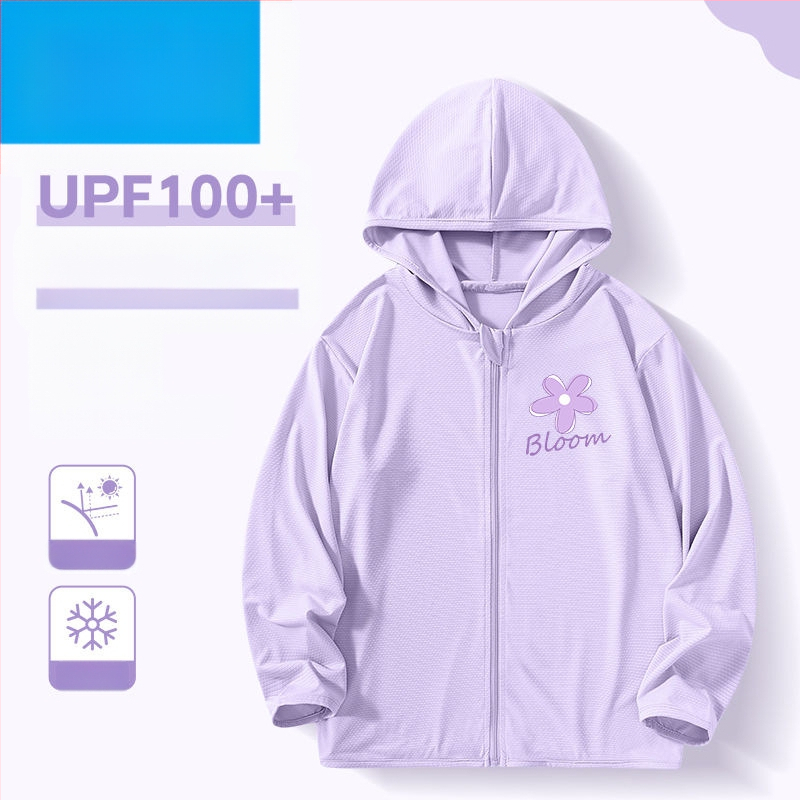 Jachetă de vară pentru fete, protecție solară, material ice silk, 160 g/m², 95% poliester, cu glugă, respirabil