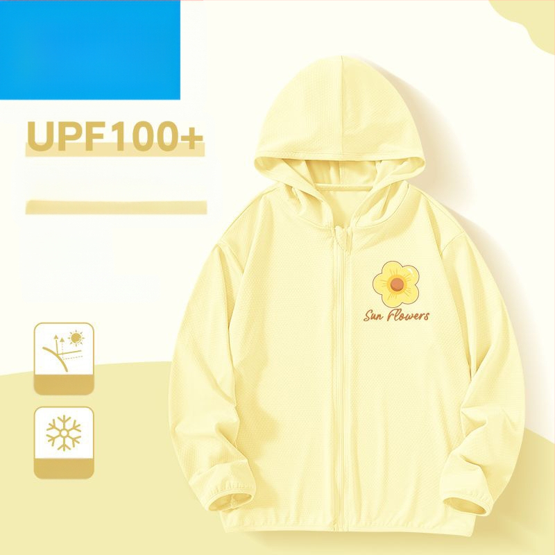 Jachetă de vară pentru fete, protecție solară, material ice silk, 160 g/m², 95% poliester, cu glugă, respirabil