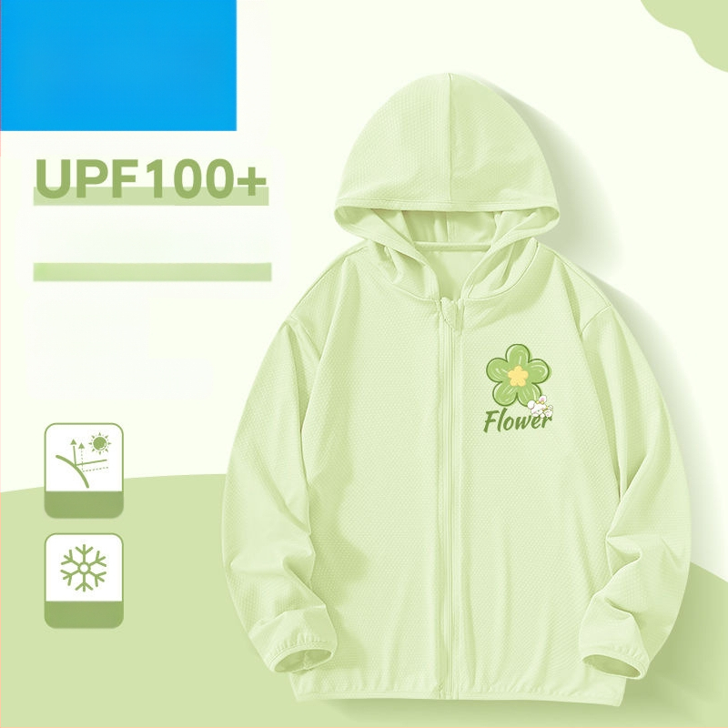 Jachetă de vară pentru fete, protecție solară, material ice silk, 160 g/m², 95% poliester, cu glugă, respirabil