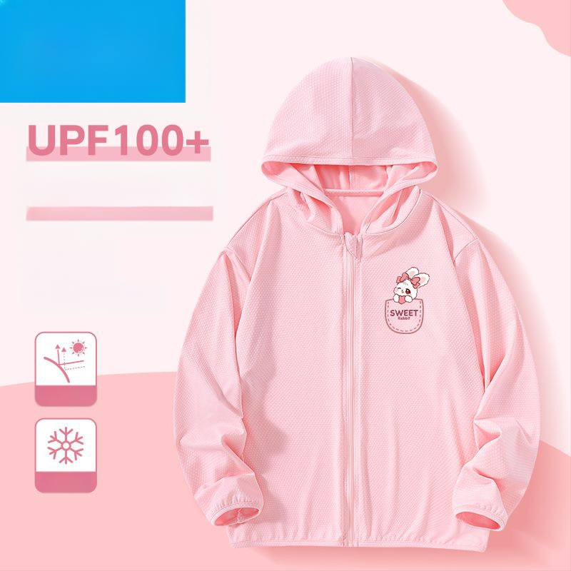 Jachetă de vară pentru fete, protecție solară, material ice silk, 160 g/m², 95% poliester, cu glugă, respirabil
