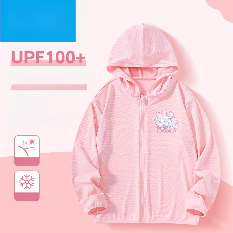 Jachetă de vară pentru fete, protecție solară, material ice silk, 160 g/m², 95% poliester, cu glugă, respirabil