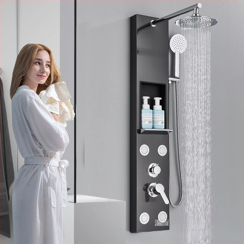 Išmanioji nerūdijančio plieno dušų sistema su skaitmeniniu ekranu, LED apšvietimu, automatinio vandens užpildymo funkcija, lietaus dušu, paslėptu sienos montavimu