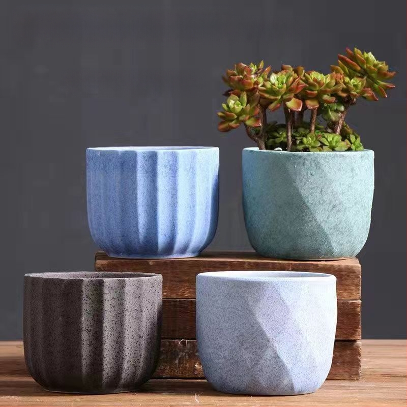 Keraminė sukulentų vaza, kvėpuojanti, stovinti ant grindų, modernus minimalistinis stilius