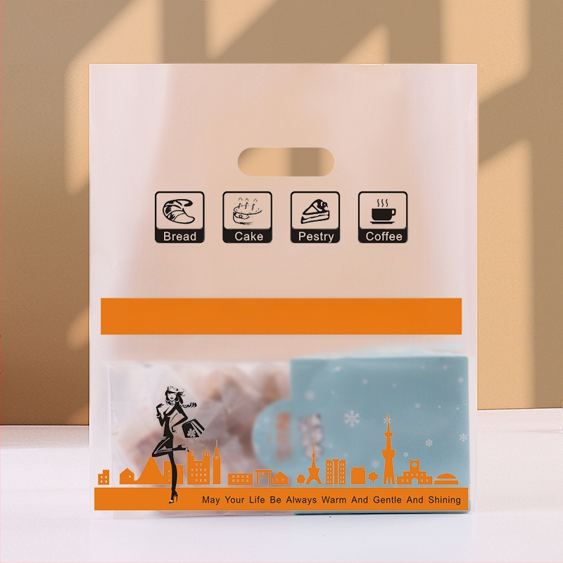 Прозрачна пластмасова опаковъчна торбичка за сладкарски изделия и за доставка, с отпечатано лого