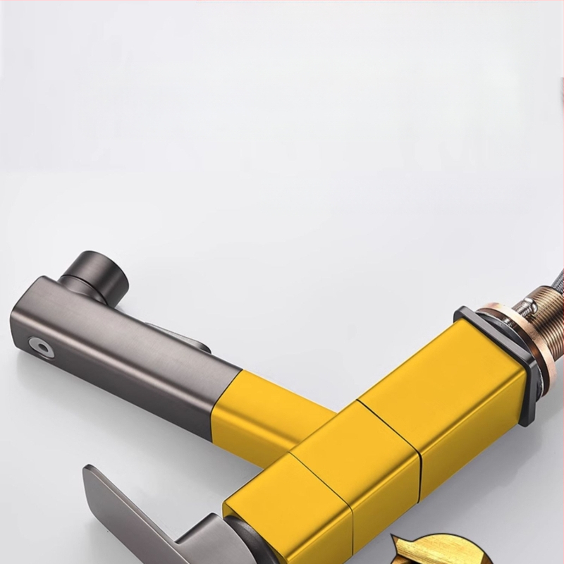 Varinis praustuvo čiaupas, dvigubo jungimo konstrukcija, atidarymas su rakteliu, keraminis vožtuvo šerdis, šiuolaikinis minimalistinis stilius