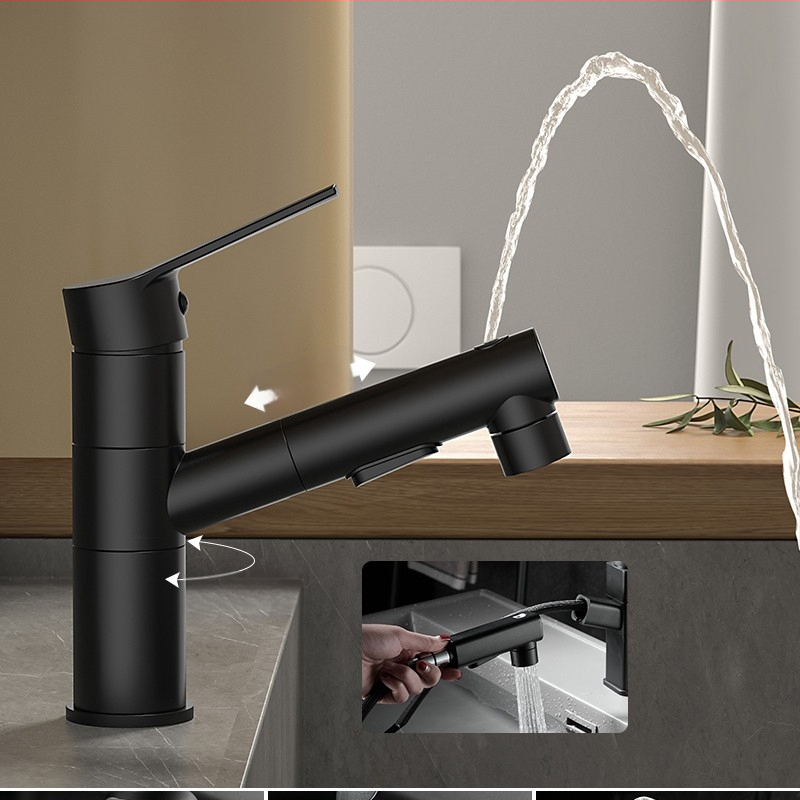 Varinis praustuvo čiaupas, dvigubo jungimo konstrukcija, atidarymas su rakteliu, keraminis vožtuvo šerdis, šiuolaikinis minimalistinis stilius