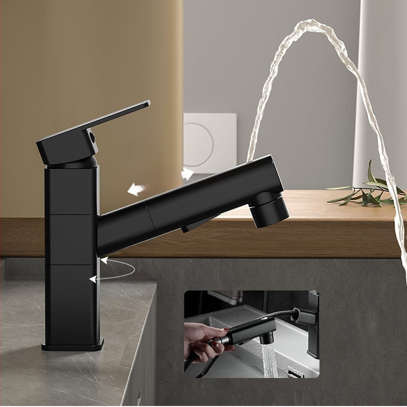 Varinis praustuvo čiaupas, dvigubo jungimo konstrukcija, atidarymas su rakteliu, keraminis vožtuvo šerdis, šiuolaikinis minimalistinis stilius