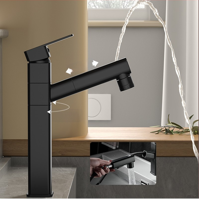 Varinis praustuvo čiaupas, dvigubo jungimo konstrukcija, atidarymas su rakteliu, keraminis vožtuvo šerdis, šiuolaikinis minimalistinis stilius