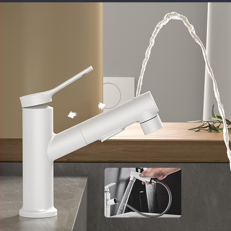 Varinis praustuvo čiaupas, dvigubo jungimo konstrukcija, atidarymas su rakteliu, keraminis vožtuvo šerdis, šiuolaikinis minimalistinis stilius