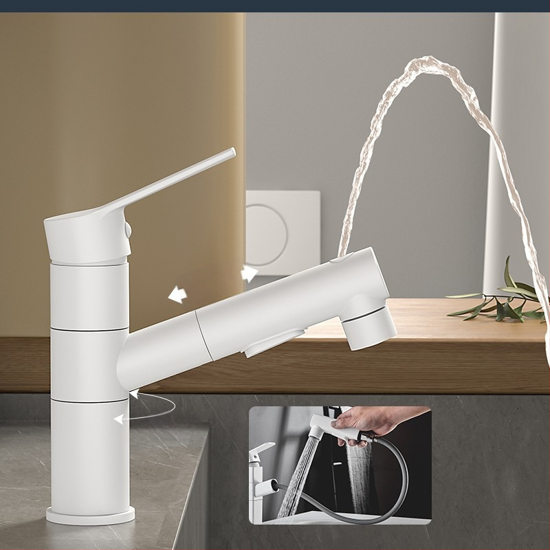 Varinis praustuvo čiaupas, dvigubo jungimo konstrukcija, atidarymas su rakteliu, keraminis vožtuvo šerdis, šiuolaikinis minimalistinis stilius