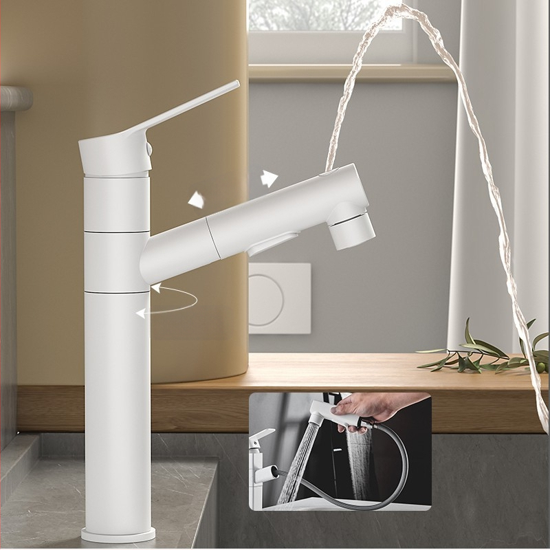 Varinis praustuvo čiaupas, dvigubo jungimo konstrukcija, atidarymas su rakteliu, keraminis vožtuvo šerdis, šiuolaikinis minimalistinis stilius