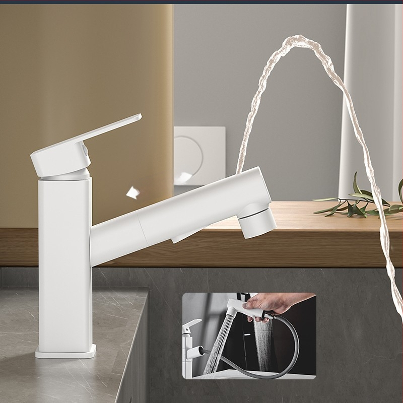 Varinis praustuvo čiaupas, dvigubo jungimo konstrukcija, atidarymas su rakteliu, keraminis vožtuvo šerdis, šiuolaikinis minimalistinis stilius