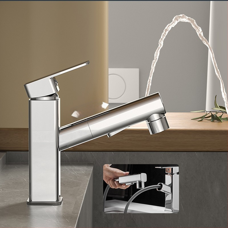 Varinis praustuvo čiaupas, dvigubo jungimo konstrukcija, atidarymas su rakteliu, keraminis vožtuvo šerdis, šiuolaikinis minimalistinis stilius