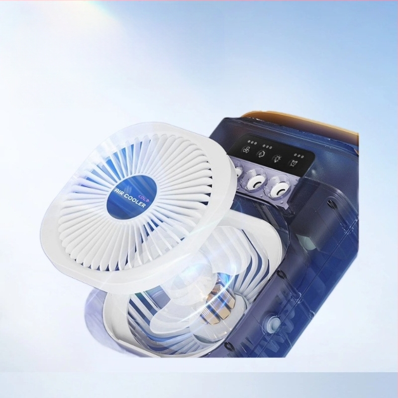 Настолен USB вентилатор със система за пръскане и дистанционно, 3 лопатки, безчетков двигател, вградена батерия 4000-6000 mAh, USB захранване, тих до 36 dB за циркулация на въздуха