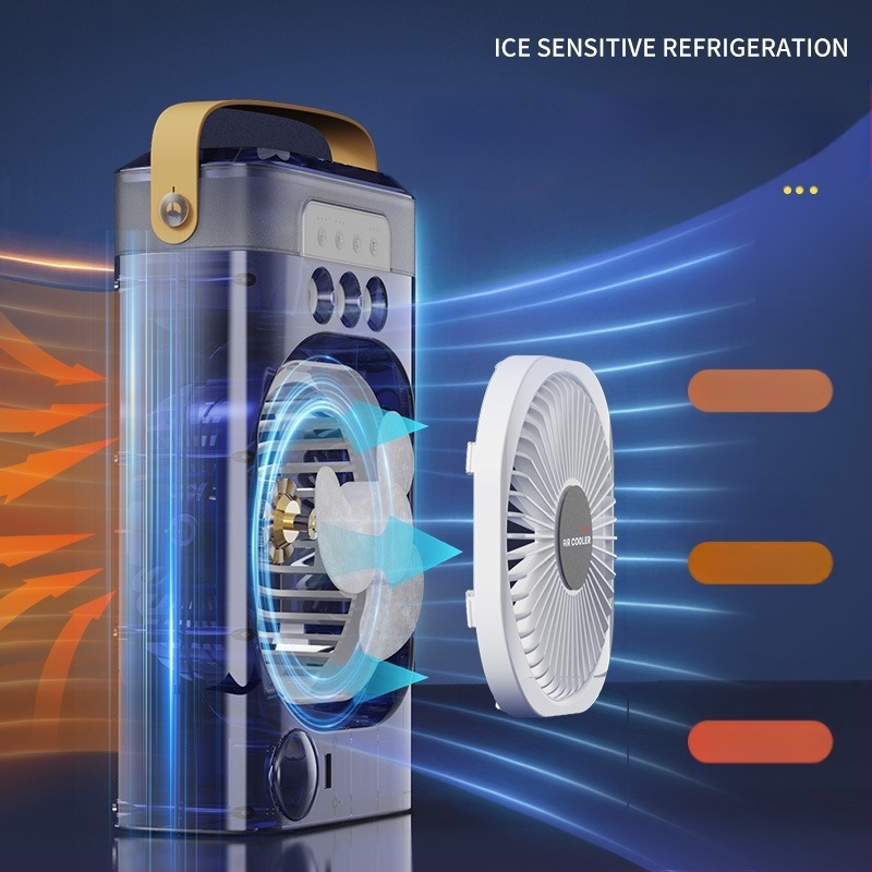 Настолен USB вентилатор със система за пръскане и дистанционно, 3 лопатки, безчетков двигател, вградена батерия 4000-6000 mAh, USB захранване, тих до 36 dB за циркулация на въздуха