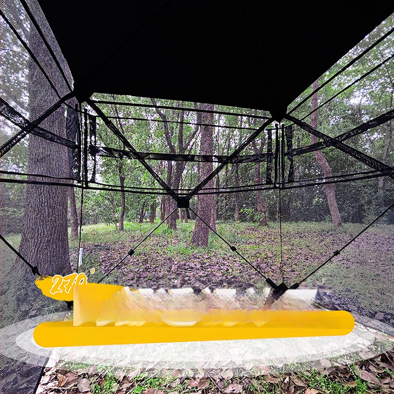 Mednieku slēptuve telts ar stiklašķiedras stieņiem, iekšējā un ārējā audums 150D Oxford, ūdensdrošība 2000–3000 mm, ātra atvēršana, vienslāņu piramīd telts