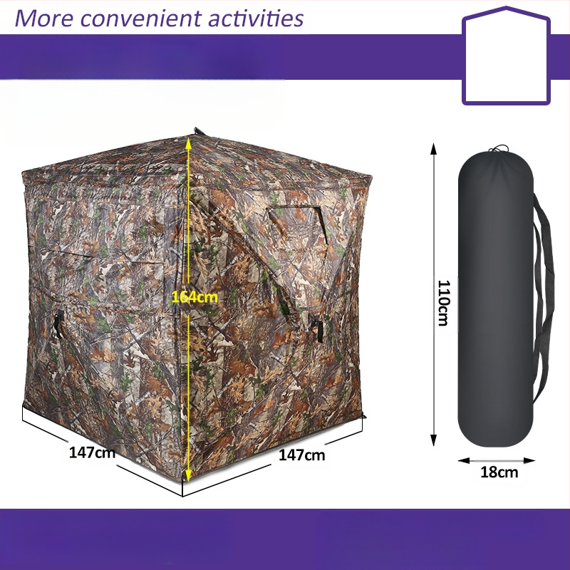 Mednieku slēptuve telts ar stiklašķiedras stieņiem, iekšējā un ārējā audums 150D Oxford, ūdensdrošība 2000–3000 mm, ātra atvēršana, vienslāņu piramīd telts