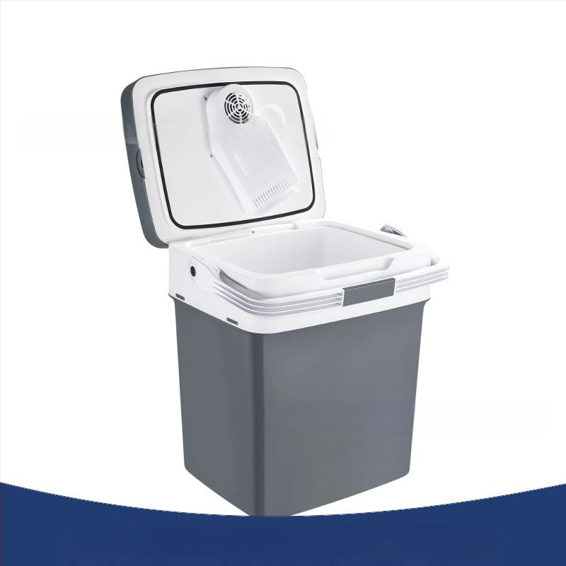 Компактен автомобилен хладилник, универсална съвместимост, обем над 20 л, 48 W, захранване AC 100–240 V / DC 12 V, диапазон на температурата 8–65 °C